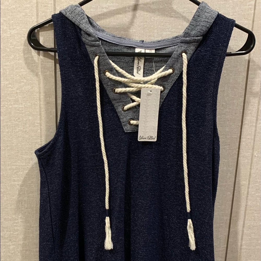 Denim colored sleeveless dress with pockets